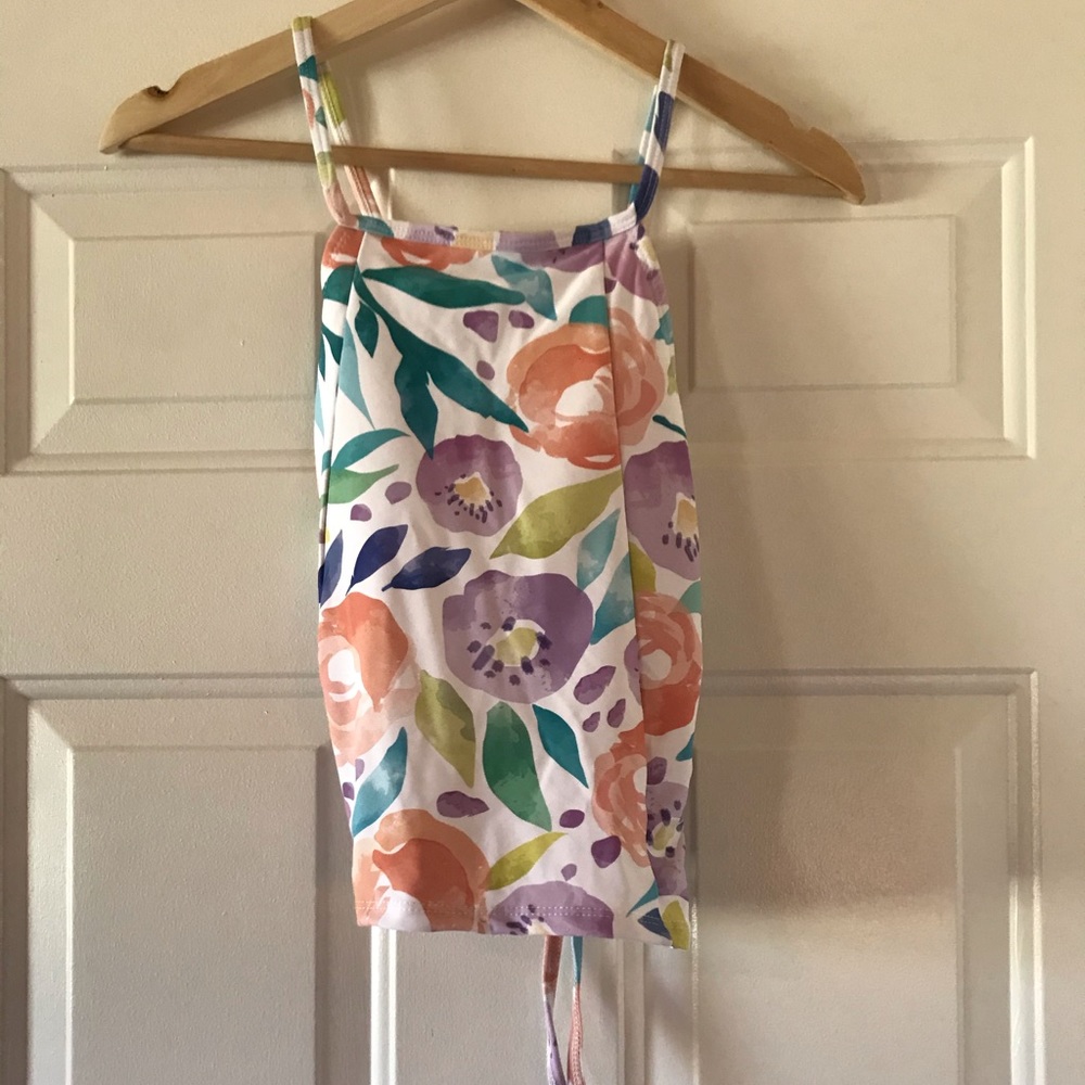 High neck tankini top with adjustable tie